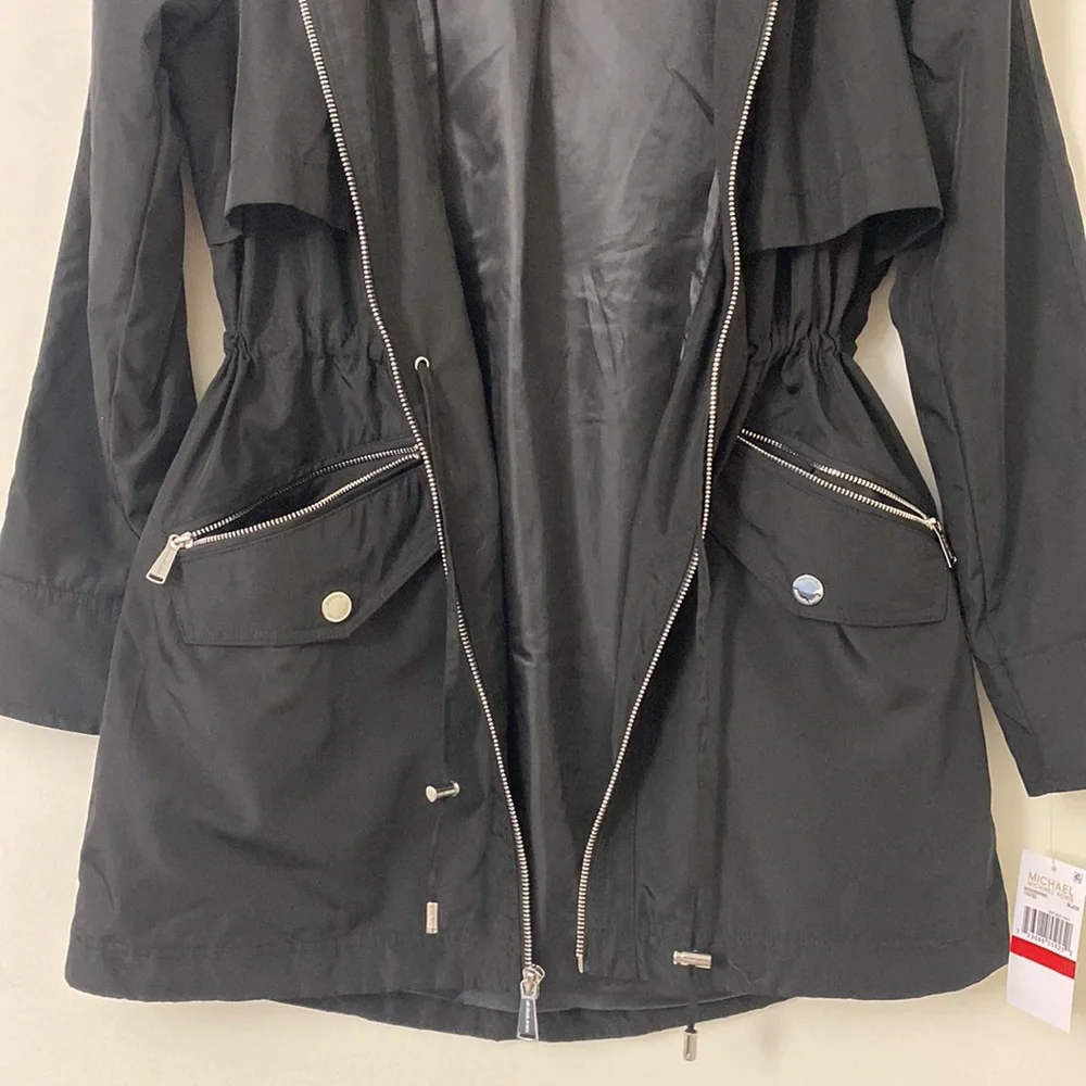 Michael Kors Black Anorak Zip Front Rain Jacket - Picture 11 of 16